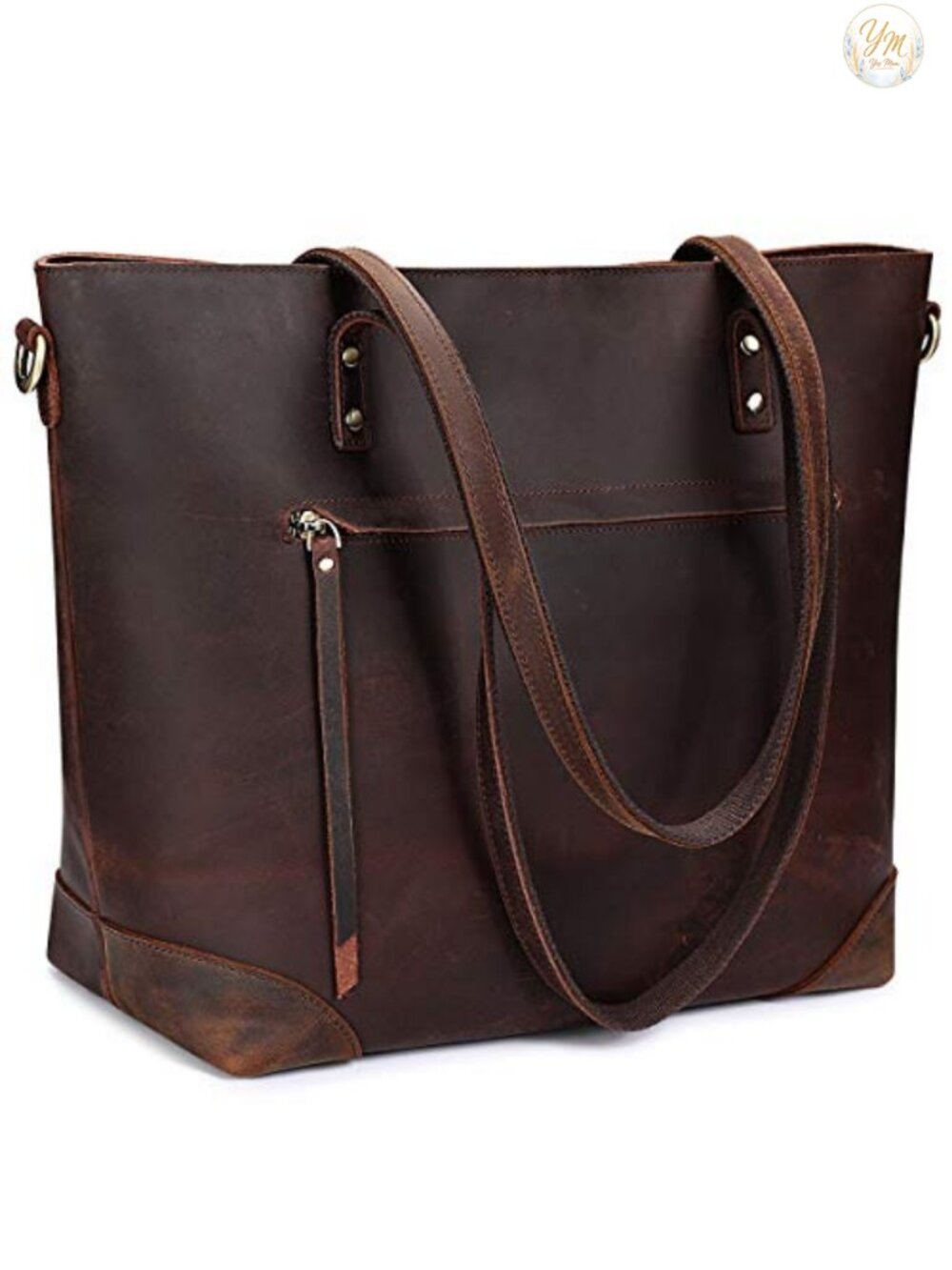 Vintage Genuine Leather Tote Bag Women 15.6" Laptop